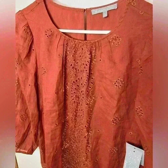 Daniel Rainn Blouse Women Medium Terracotta Rayon Lined through body, 3/4 Sleeve - Picture 3 of 7